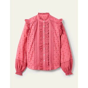 Boden Iris Broderie Shirt Dusty Red | Size 4